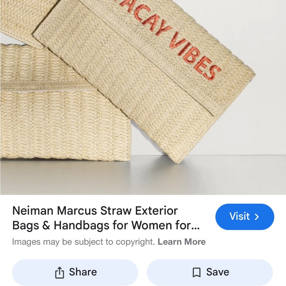 Neiman Marcus straw Cream Clutch with Red Accents